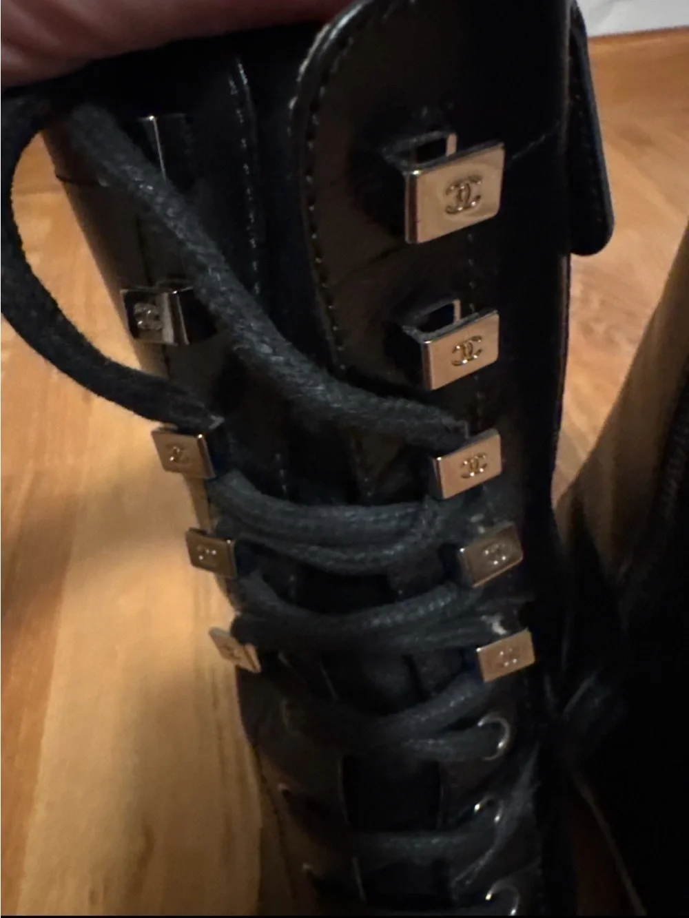 Chanel Karl Lagerfeld 2018/19 Black Leather Lace-Up Combat Boots 37